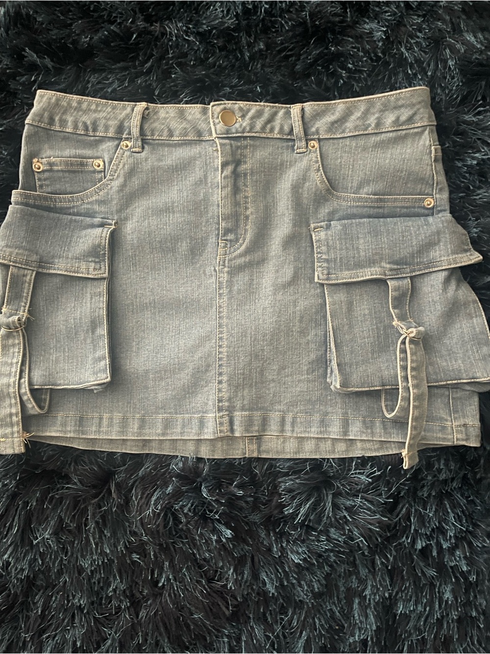 Haute Monde Gray Cargo Denim Mini Skirt